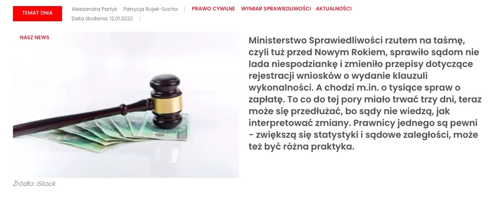 Klauzule wykonalności przyblokują sądy – strony na&nbsp;„wygraną” poczekają dłużej