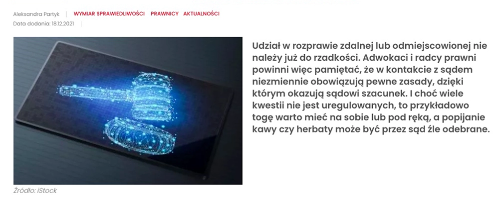 Na&nbsp;zdalną z&nbsp;togą, bez&nbsp;papierosa i&nbsp;kawy – savoir vivre w&nbsp;dobie nowoczesnych rozpraw