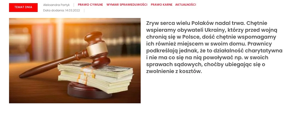 Pomaganie uchodźcom wojennym z&nbsp;kosztów sądowych nie&nbsp;zwolni