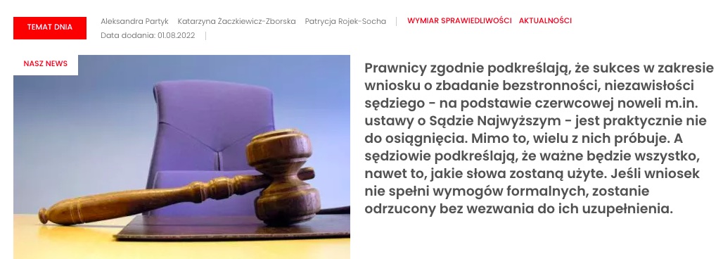 Do&nbsp;testu bezstronności sędziego wyboista droga, ważne każde słowo