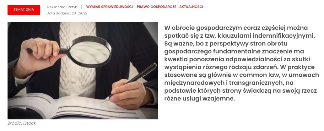 Klauzule indemnifikacyjne sposobem na&nbsp;ryzyko w&nbsp;relacjach handlowych